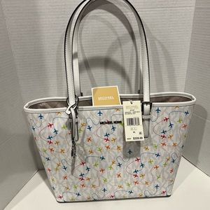 Michael Kors Jet Set Shoulder Tote  bag, Airplane Print NEW